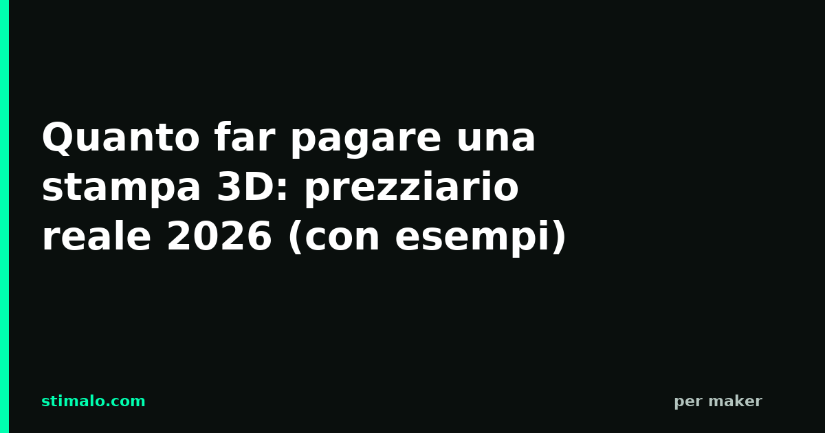 Quanto far pagare una stampa 3D: prezziario reale 2026 (con esempi)
