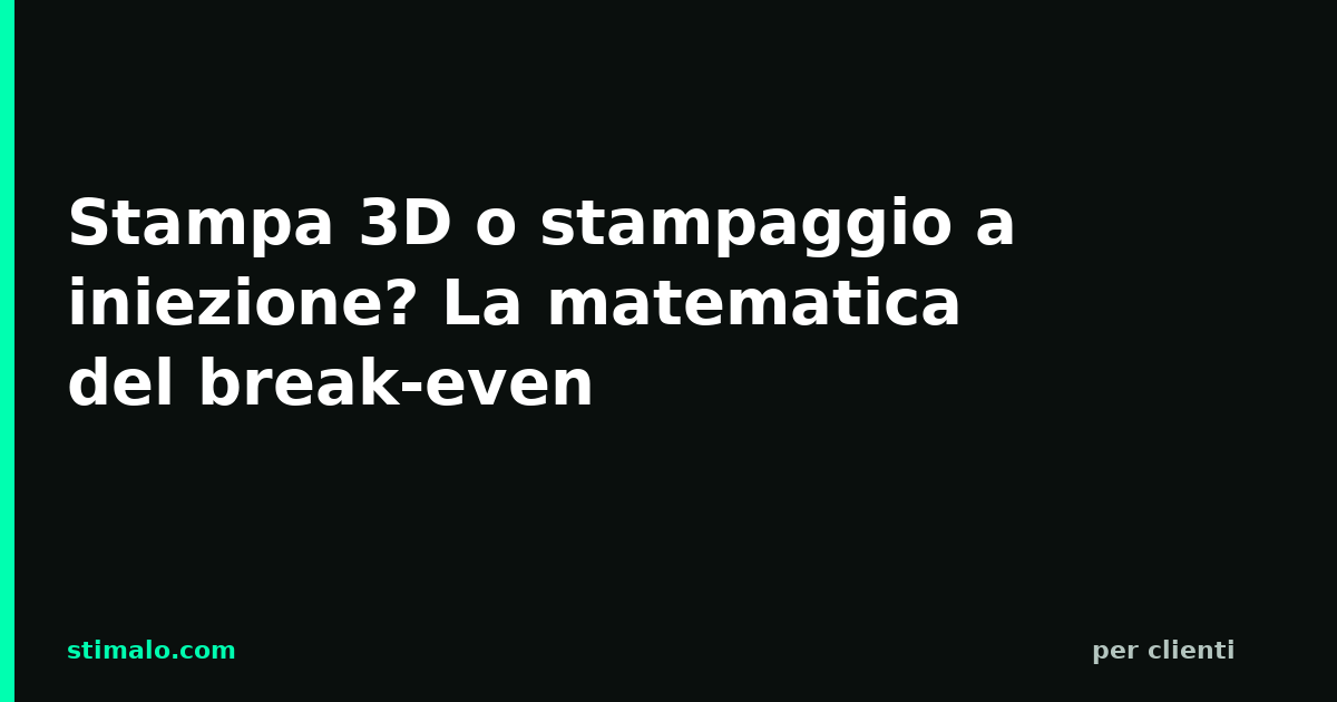 Stampa 3D o stampaggio a iniezione? La matematica del break-even